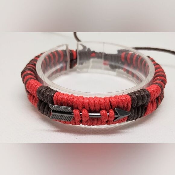 Men's leather bracelet layered black Red new e68 - Picture 1 of 1